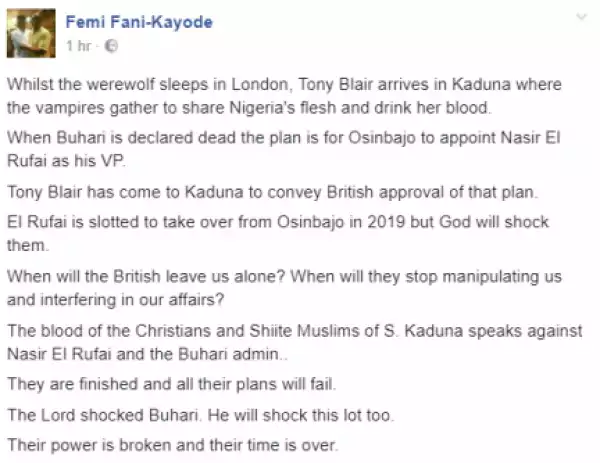 When Buhari Is Declared Dead, The Plan Is For Osinbajo To Appoint El Rufai As His VP - FFK
